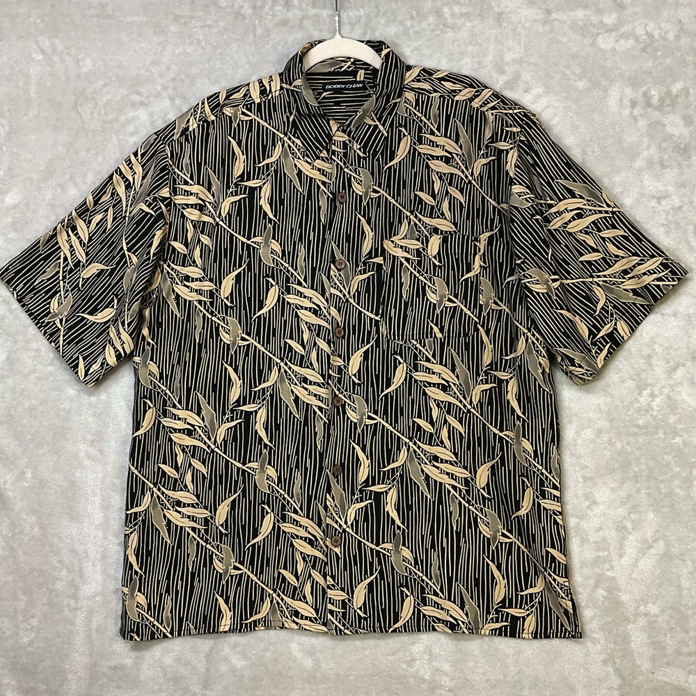 Bobby Chan 100% Silk Floral Hawaiian Camp Shirt Mens Sz L